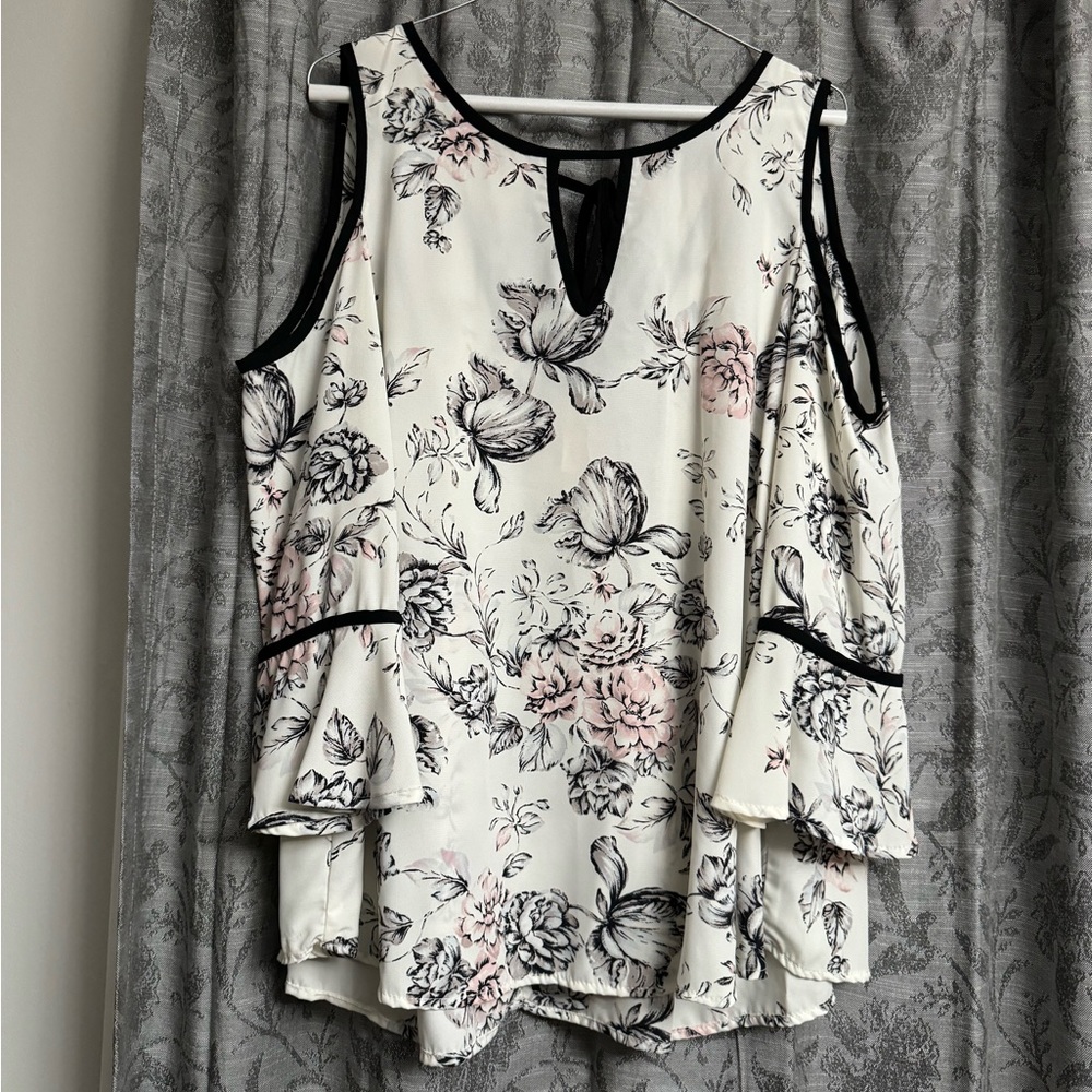 Apricot Lane Floral Cold Shoulder Top